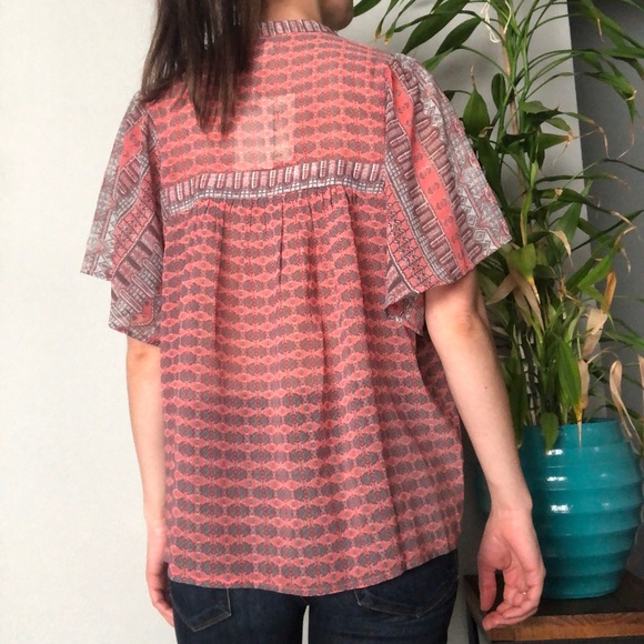 Lucky Brand | Sheer Short Sleeve Peasant Top - Picture 5 of 8